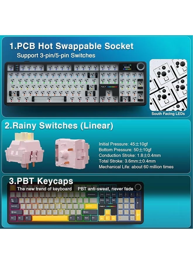 AULA F108 PRO - Wireless Mechanical Keyboard with Screen & Knob,Full Size Keyboard with 8000mAh Battery,Pre-lubed Switches,Side Printed PBT Keycaps,RGB Backlit Hot Swappable Custom Gaming Keyboards - Image 5